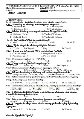 Kiểm tra học kỳ I - Năm học 2014-2015 môn Tin học 7